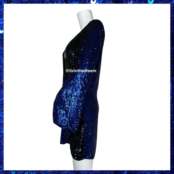 NWT Retrofete Christine Sequin Wrap Dress Blue and Black SZ LARGE $690 - Picture 9 of 16